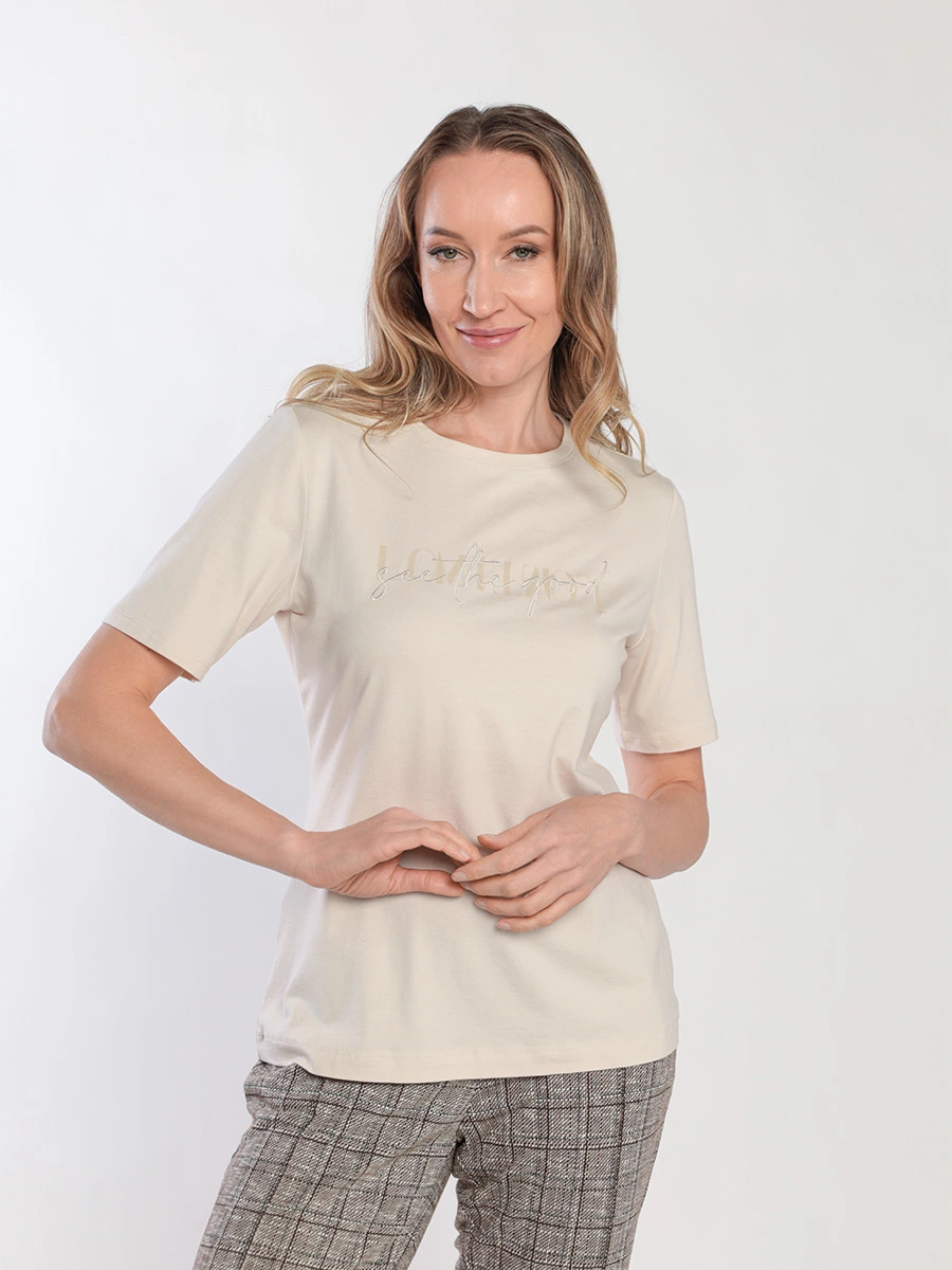 Футболка из смеси хлопка и модала с вышивкой